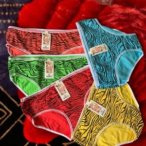 5 Piece Zebra Print Girls Bikini Underwear Panties Cotton Blend ~XL